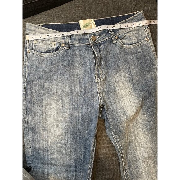 Nurture Womens Distressed Denim Jeans Subtle Leaf Print Raw Hem Size 14 - Picture 10 of 14